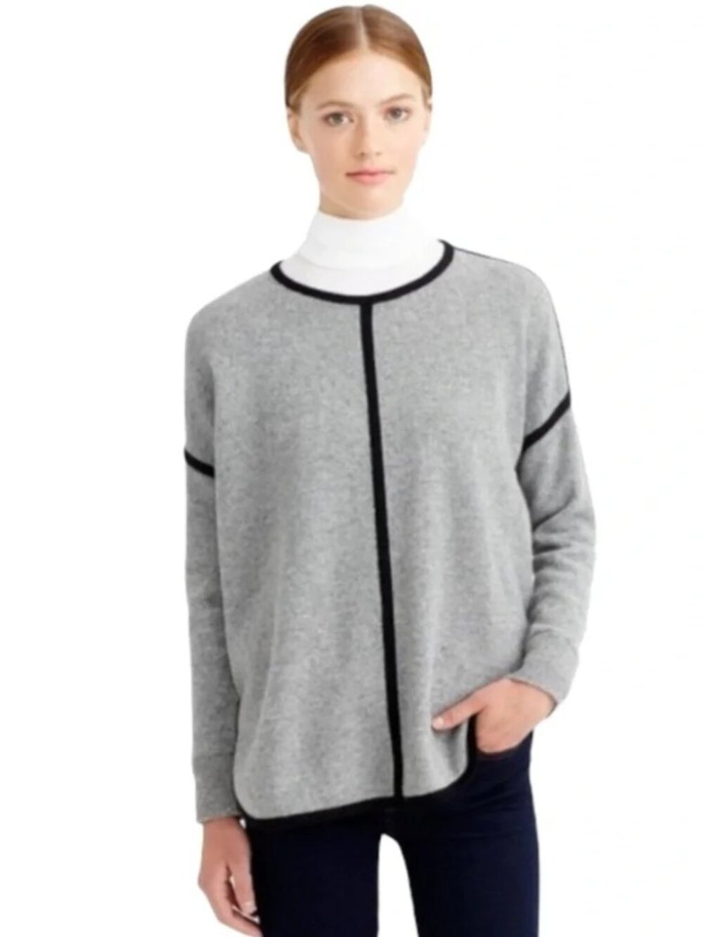2/$30 J Crew Lambswool Tipped Tunic Sweater Gray Black Large #A2817